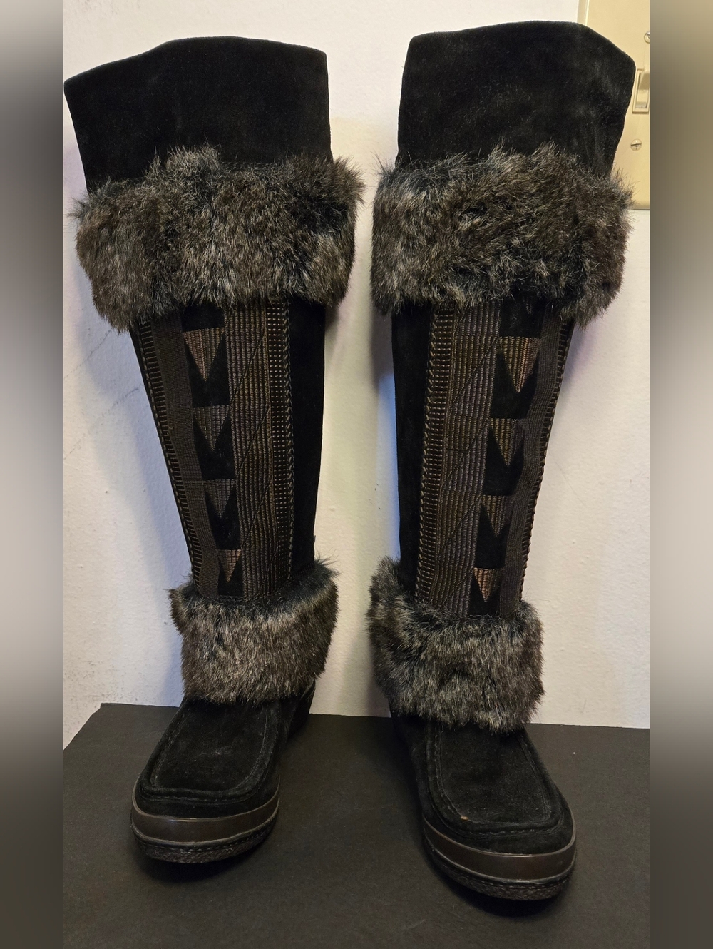 Aerin Apres-Ski Edlingham Fur Winter Tall Tribal Faux Fur Trim Boots Size 7.5
